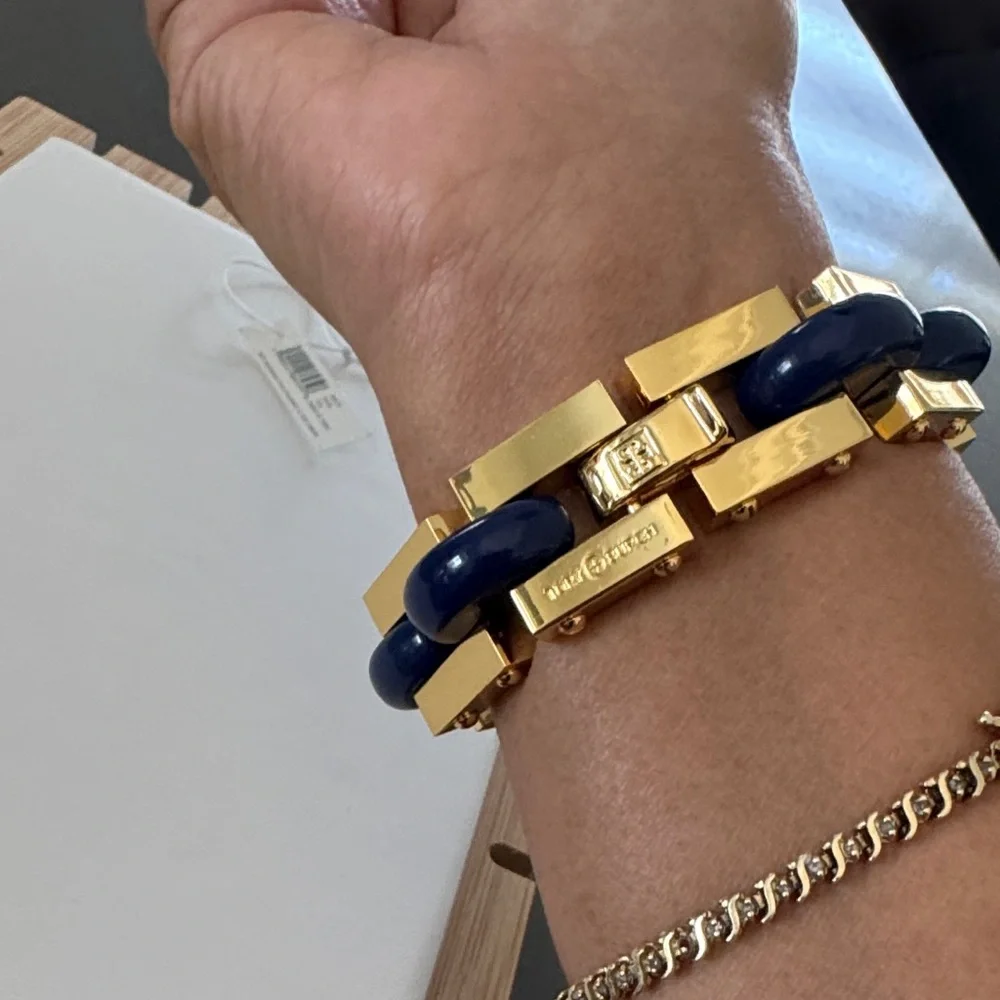 Tory Burch NWT Gold and Blue inlay enamel Chunky Bracelet